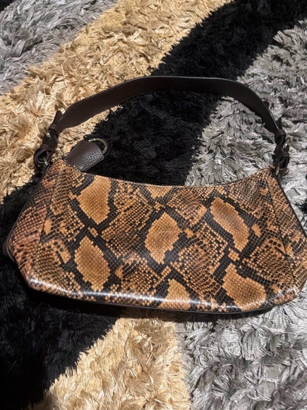 RADLEY LONDON Brown Snake-Print Shoulder Bag with Dark Brown Strap